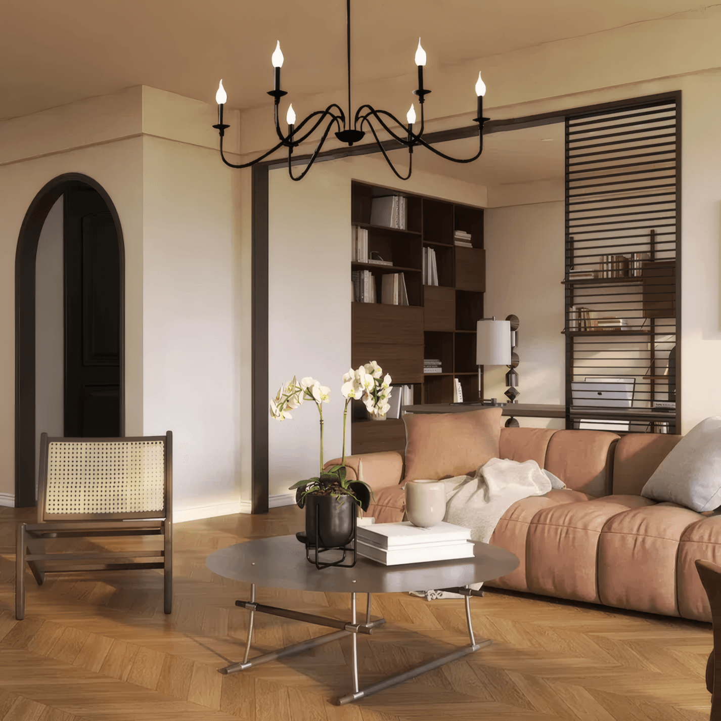 Royal Candle LED Black 6-Head Chandelier for Living Room